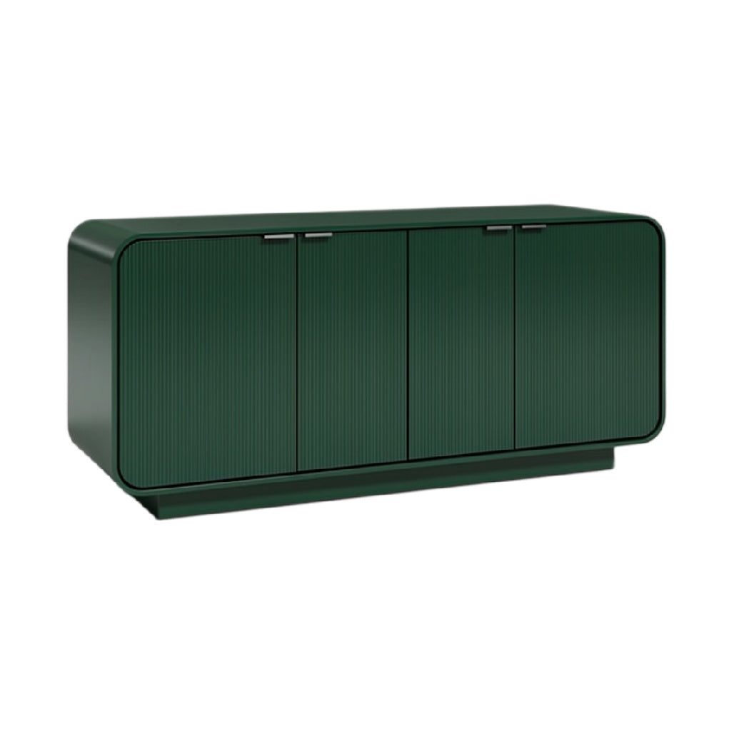 **Título técnico em português: Móvel de Armazenamento Verde com Design Contemporâneo e Superfície Texturizada**